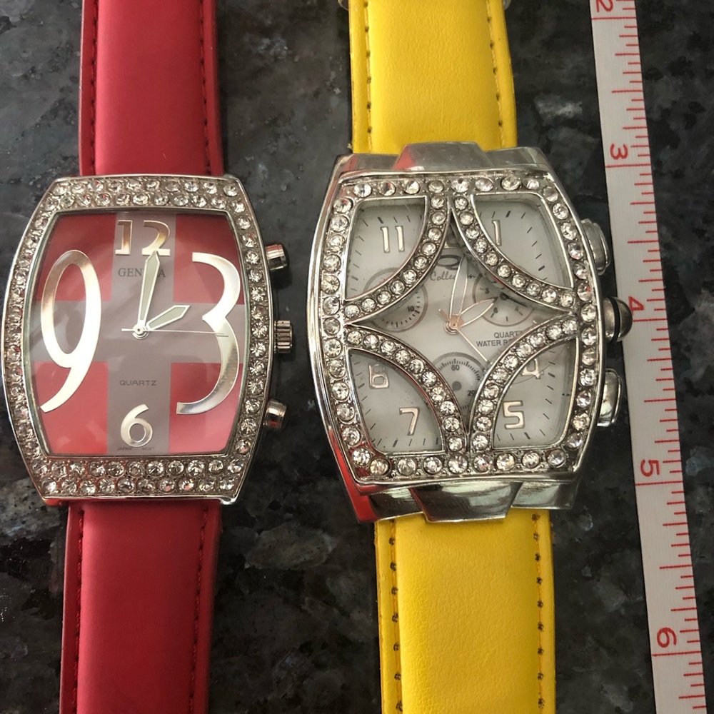 2 Colorful Watches with Faux Diamonds Bling